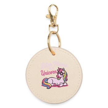 Unicorn Saying Motif B*tch please - Round Keyring - oyster - Front
