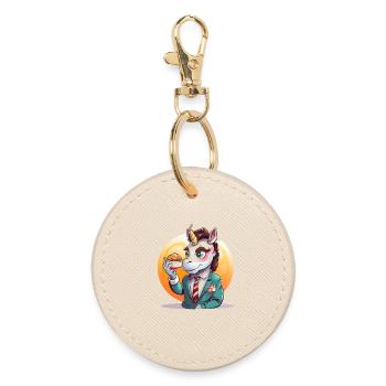 Unicorn in a suit with pie - Round Keyring - oyster - Front