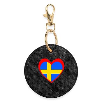 Sverige Hjärta – Kärlek till Sverige - Round Keyring - black - Front