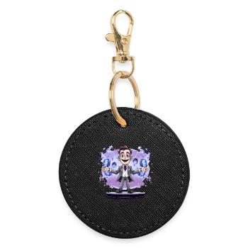 Spectacle de magicien en costume avec énergie - Porte-clés rond - noir - Devant