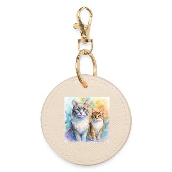 Portrait du duo de chats en aquarelle - Porte-clés rond - huître - Devant