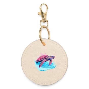 Wild pink sea turtle in wave - Round Keyring - oyster - Front