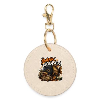 Bank Robber Funny Carp Fishing Design - Round Keyring - oyster - Front