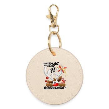 « Noël déjà ?! » Renne Drôle qui Regarde - Porte-clés rond - huître - Devant