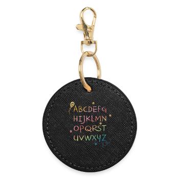 Rainbow Chalk Alphabet with Asterisks - Round Keyring - black - Front