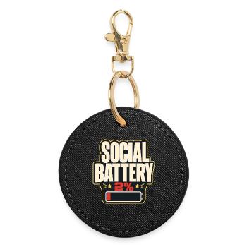 Funny Gift, Social Battery 2% Gen Z Humor - Round Keyring - black - Front