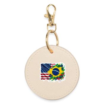 Sticker USA Brésil - Design Drapeau Double Nationa - Porte-clés rond - huître - Devant