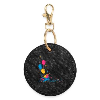 Carnival hat with balloons, streamer and confetti. - Round Keyring - black - Front