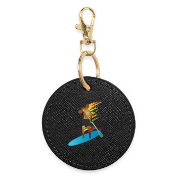 Stand up paddle - Homme avec paddle board - Porte-clés rond - noir - Devant