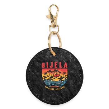 Bijela Montenegro palm tree beach design - Round Keyring - black - Front