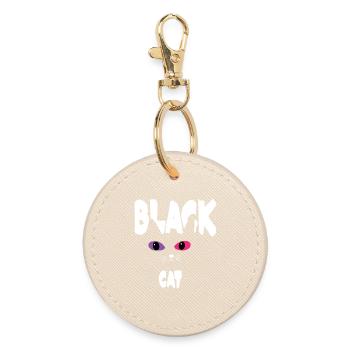 Black White Cat - Round Keyring - oyster - Front