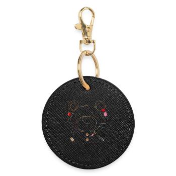 Broderie d’ours en filigrane et couture à partir de ridules - Porte-clés rond - noir - Devant