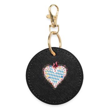 Forme de cœur en pain d’épices dans le style bavarois bleu et blanc - Porte-clés rond - noir - Devant