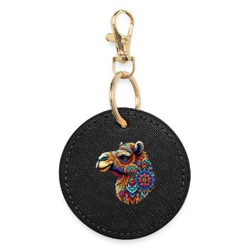 Camel decorated with Mandalas - Round Keyring - black - Front