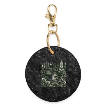Vivre près de la nature avec une petite maison en forêt - Porte-clés rond - noir - Devant