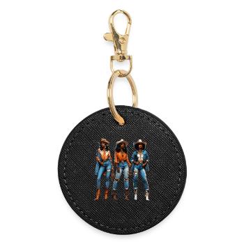 Black girl Western Rodeo Juneteenth Texas - Round Keyring - black - Front