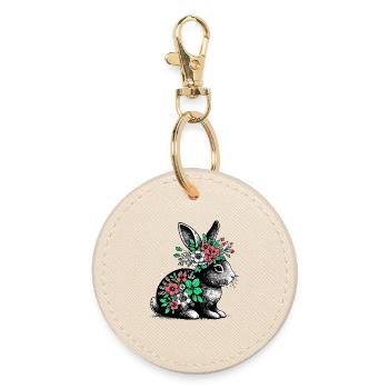 Lapin aux fleurs - Porte-clés rond - huître - Devant