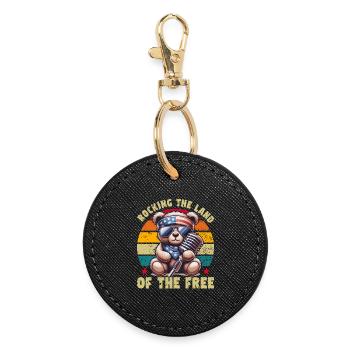 Ours mignon États-Unis Amérique Musique Patriote Rétro - Porte-clés rond - noir - Devant