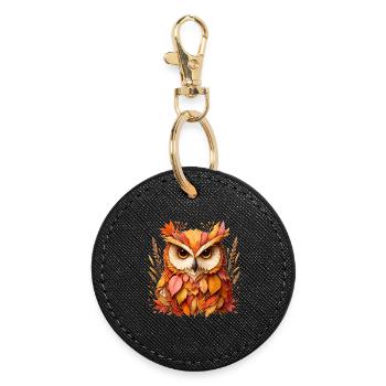 beau hibou, conçu à partir de différentes feuilles - Porte-clés rond - noir - Devant