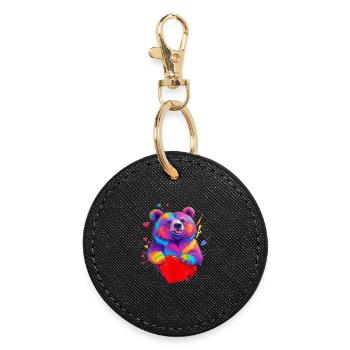 Colorful Grizzly Bear Heart - Round Keyring - black - Front