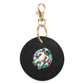 A relaxed polar bear on a swimming ring - Round Keyring - black - Front