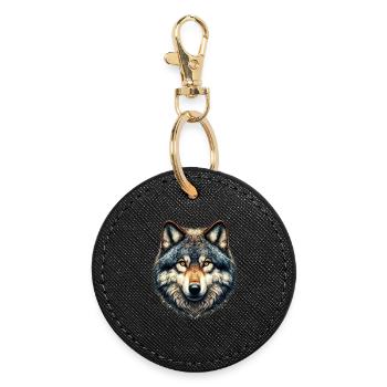 Wolf - Runder Schlüsselanhänger - Schwarz - Vorne