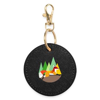 Fuchs Motiv – Ruhe und Natur im geometrischen Stil - Runder Schlüsselanhänger - Schwarz - Vorne