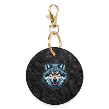 Wolf - Runder Schlüsselanhänger - Schwarz - Vorne