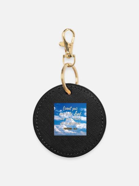 Proverbs16:3 - Round Keyring - black