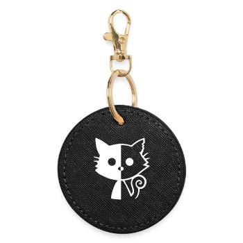Chaton blanc yin et yang - Porte-clés rond - noir - Devant