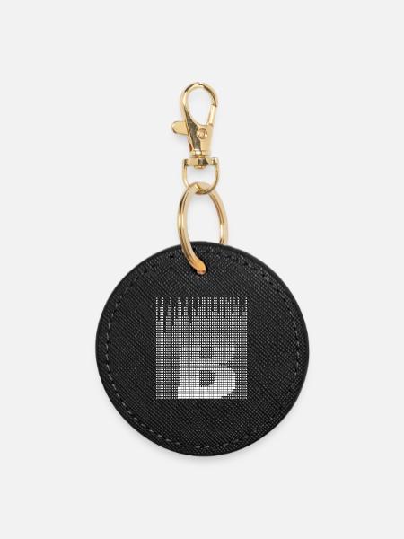 Futuristic pixel art of the letter A - Round Keyring - black