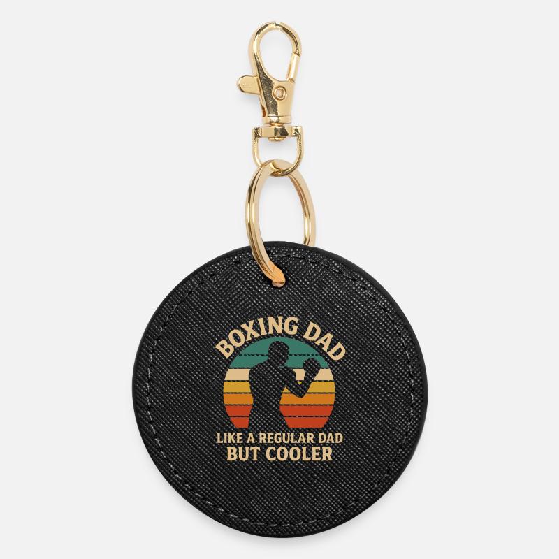 Boxing Dad Retro Sunset Design - Round Keyring - black