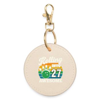 Bowling 27 Birthday Celebration Graphic - Round Keyring - oyster - Front