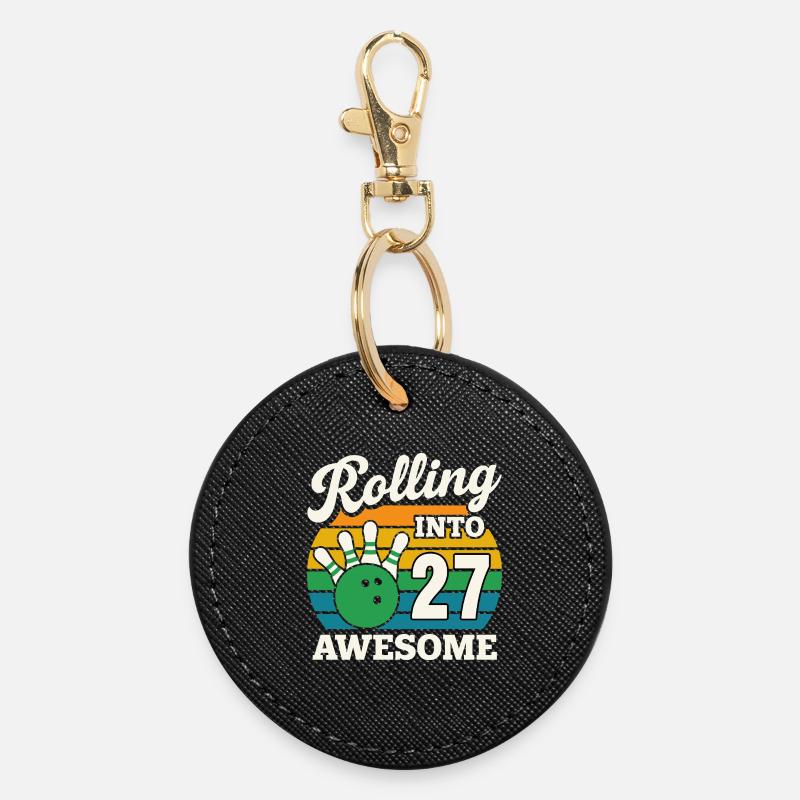 Bowling 27 Birthday Celebration Graphic - Round Keyring - black