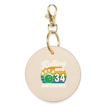 Bowling 34th Birthday Celebration Graphic - Round Keyring - oyster - Front
