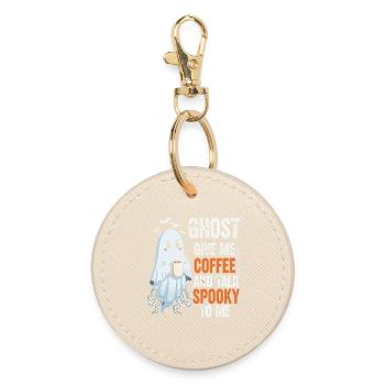Spooky Ghost with Coffee Illustration - Round Keyring - oyster - Front