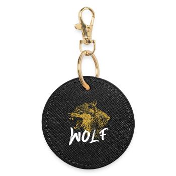 Goldener Wolf Illustration Design - Runder Schlüsselanhänger - Schwarz - Vorne