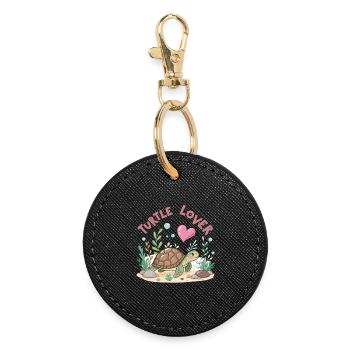 Pastel Flowered Turtle in Love - Round Keyring - black - Front
