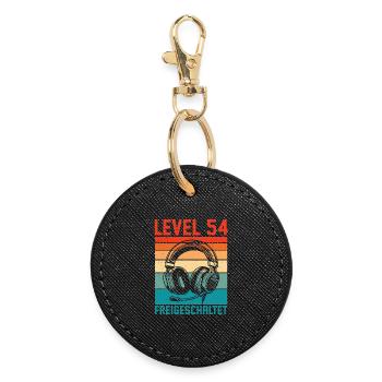 54th Birthday Men Gamer Level 54 Unlocked - Round Keyring - black - Front