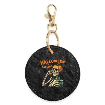 Halloween Skull with Pumpkin - Round Keyring - black - Front