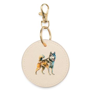 Siberian Husky - Cooles Low Poly Logo - Runder Schlüsselanhänger - Auster - Vorne