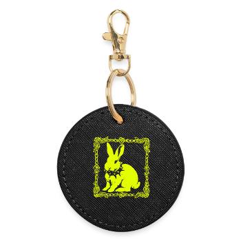 Lapin jaune fluo dans un cadre baroque - Porte-clés rond - noir - Devant