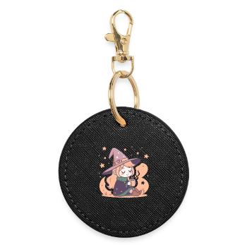 Süße Hexe Cozy und Kawaii Tee - Runder Schlüsselanhänger - Schwarz - Vorne