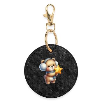 Cozy bear with Star Wish - Round Keyring - black - Front