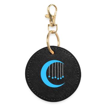 Lune bleue avec carillon à vent - Porte-clés rond - noir - Devant