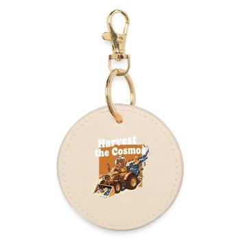 Cosmos harvest bear on tractor - Round Keyring - oyster - Front