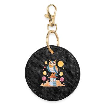 Owl Watch at the Clock Tower with Sugar Clouds - Round Keyring - black - Front