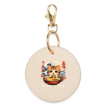 Kawaii Kitten Ramen Anime - Round Keyring - oyster - Front
