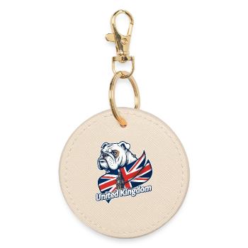 Bulldog with UK flag and Big Ben - Round Keyring - oyster - Front