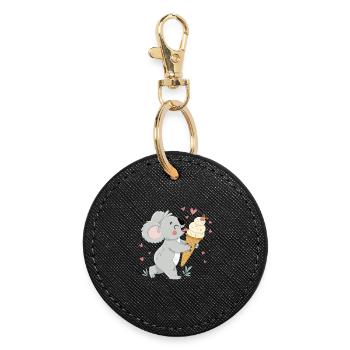 Koala gourmand et glace coeurs - Round Keyring - black - Front
